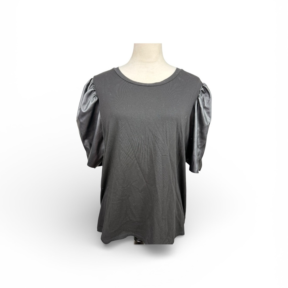 🆕 Michael Kors black faux leather puff sleeve top size 2XL